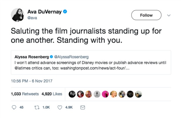 Ava DuVernay Quoted Tweet – WDWINFO.COM BREAKING: Disney Lifts Ban On Los Angeles Times Amid Fierce Backlash Ava DuVernay Quoted Tweet Ava DuVernay Quoted Tweet