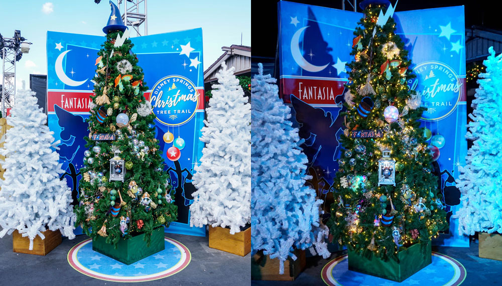 fantasia-x – WDWINFO.COM Photo Comparison: Disney Springs Christmas Tree Trail, Day and Night fantasia-x fantasia-x