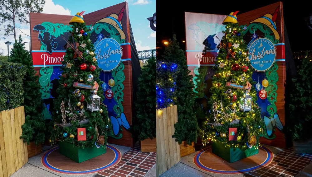 pinocchio-x – WDWINFO.COM Photo Comparison: Disney Springs Christmas Tree Trail, Day and Night pinocchio-x pinocchio-x