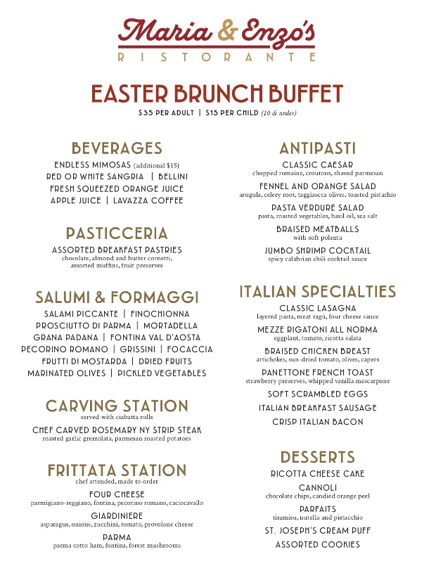 Maria Enzo's Easter Brunch Menu