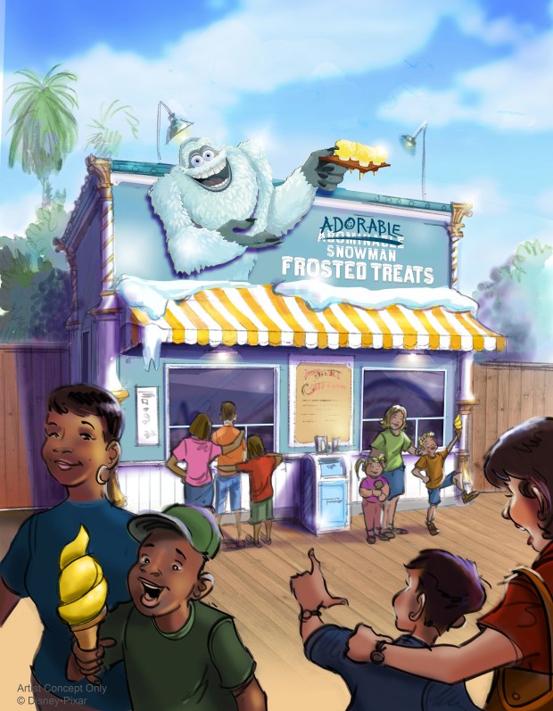 Artist rendering provided by Walt Disney Imagineering of the new Adorable Snowman Frosted Treats store, part of the Pixar Pier development at Disney California Adventure in Anaheim, as of March 8, 2018. The pier is still under construction. Photo by Marla Jo Fisher, the Orange County Register, at Walt Disney Imagineering in Glendale, CA.