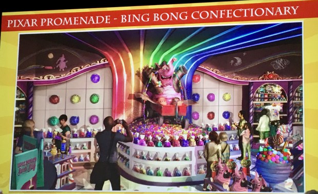 Artist rendering of the new Bing Bong Confectionary shop provided by Walt Disney Imagineering of the upcoming changes to the new Pixar Pier development at Disney California Adventure in Anaheim, as of March 8, 2018. The pier is still under construction. Photo by Marla Jo Fisher, the Orange County Register, at Walt Disney Imagineering in Glendale, CA.