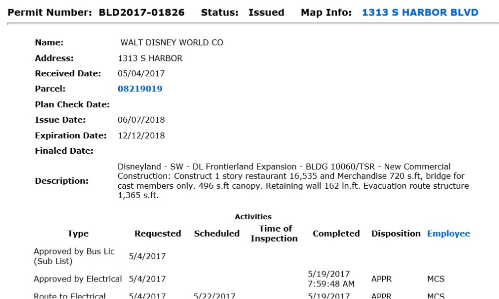 Permit06111807 – WDWINFO.COM New Permits Filed With the City of Anaheim Show Size and Value of Star Wars: Galaxy’s Edge Permit06111807 Permit06111807
