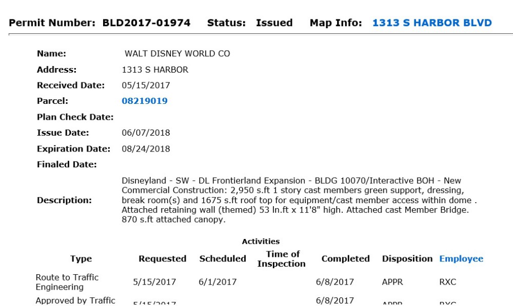 Permit06111808 – WDWINFO.COM New Permits Filed With the City of Anaheim Show Size and Value of Star Wars: Galaxy’s Edge Permit06111808 Permit06111808