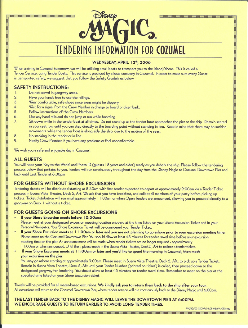 cozumel tender info