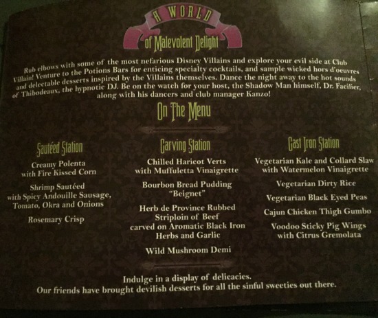 Club Villain Menu