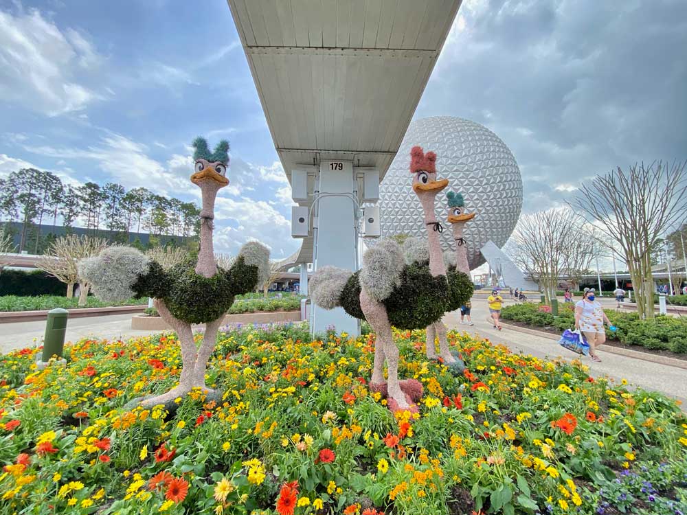 FG-entrance-garden-2021-02 – WDWINFO.COM DISNEY PARK PICS: EPCOT Entrance Topiaries In Place for Start of Flower & Garden Festival FG-entrance-garden-2021-02