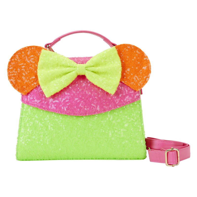 New Loungefly Exclusive Color Block Neon Sequin Collection WDTB2953-LFDISNEYMINNIENEONSEQUINCOLORBLOCKCROSSBODYBAG0258FRONT