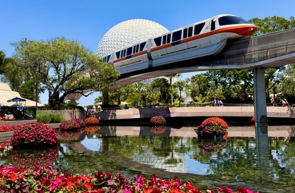 Finding Inspiration in EPCOT at Walt Disney World cropped Epcot monorail flower and garden