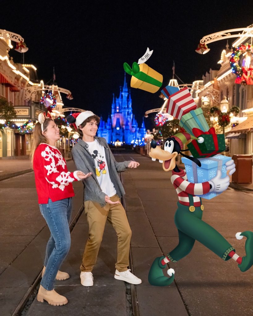 Mickeys Very Merry Christmas Party 2025 Photo Ops Goofy Large – WDWINFO.COM New Very Merry Christmas Party Photo Ops at Magic Kingdom Mickeys Very Merry Christmas Party 2025 Photo Ops Goofy Large