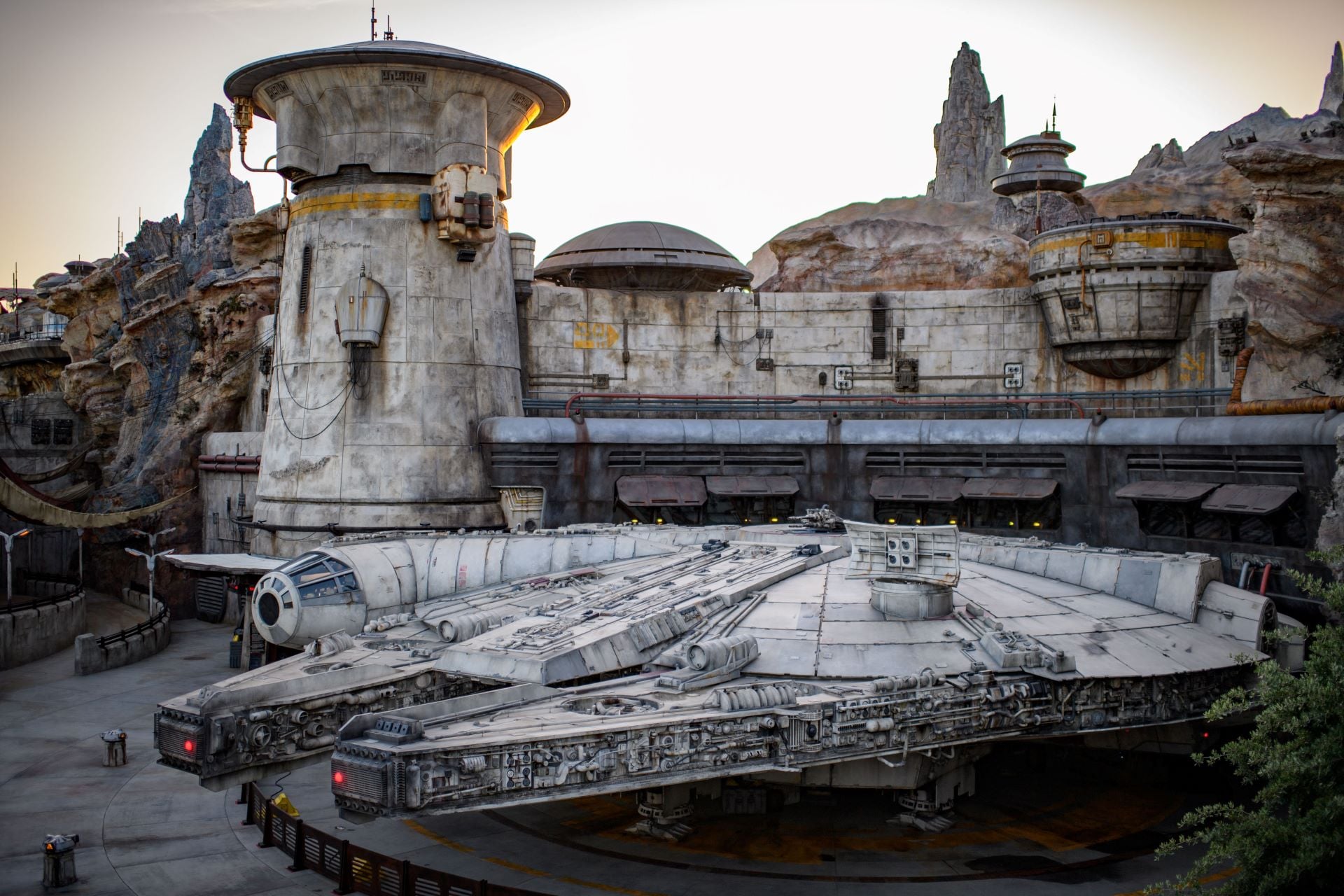 FIRST LOOK at New Smugglers Run Mission with Mando & Grogu Debuts May 22 Millennium-Falcon-in-Star-Wars-Galaxys-Edge-in-Disneyland-Park 1  