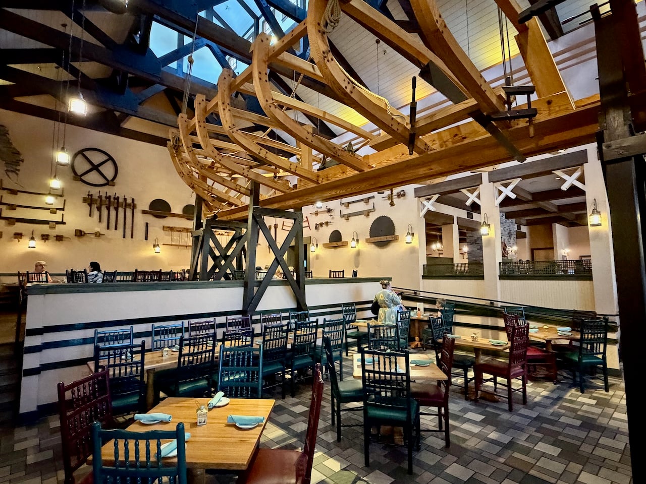 Boat frame suspended above Boatwright’s Dining Hall