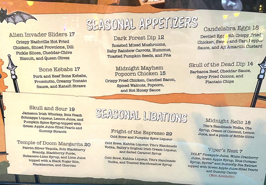 Menu Readable | WDWINFO.COM The Hangar Bar Becomes The Halloween Bar- With a Special Menu! Menu Readable Seasonal Menu at Hangar Bar
