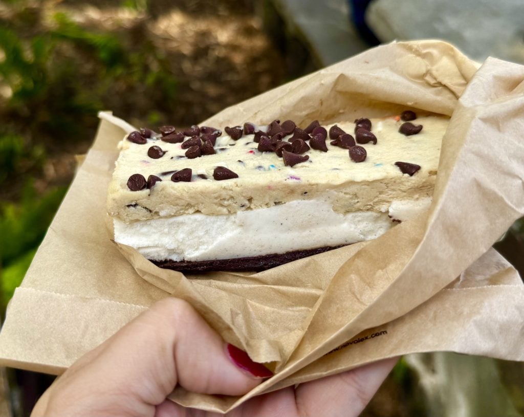 cookie dough ice cream sandwhich-DAK-chloe 3 | WDWINFO.COM Chloe’s Pooh Corner: The BEST Sweet Treat at Disney’s Animal Kingdom cookie dough ice cream sandwhich-DAK-chloe 3