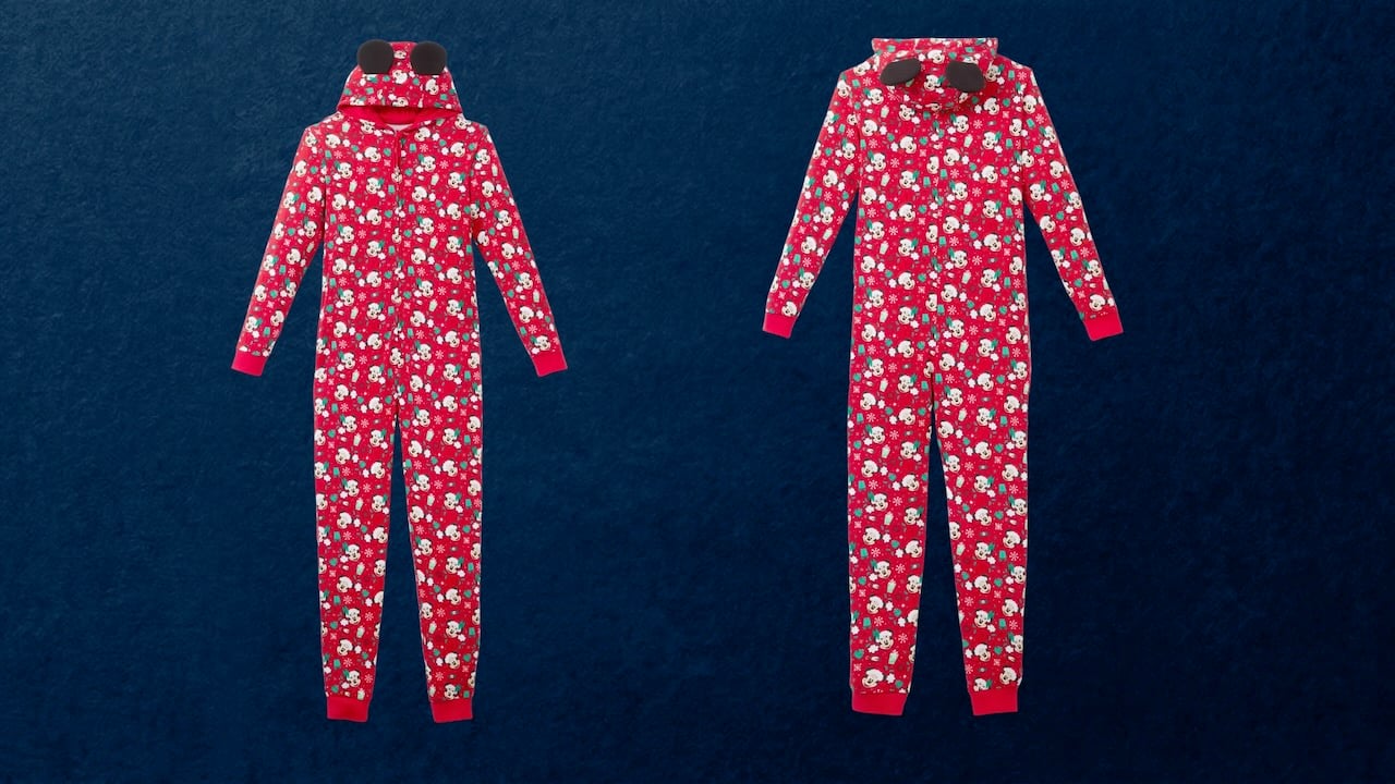 Mickey and Minnie Mouse Holiday Hood One-Piece Adult Pajamas